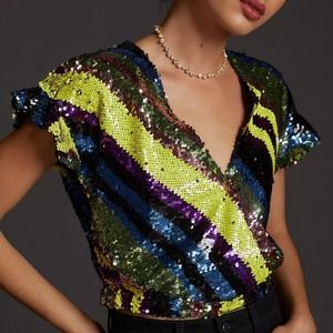 NEW Anthropologie Sequins Blouse XS